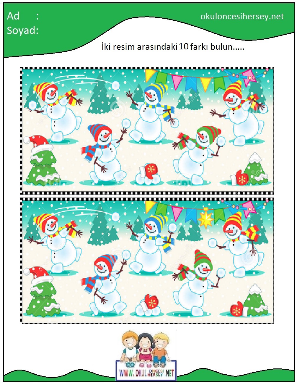 okul öncesi İki Resim Arasındaki Farkı Bul